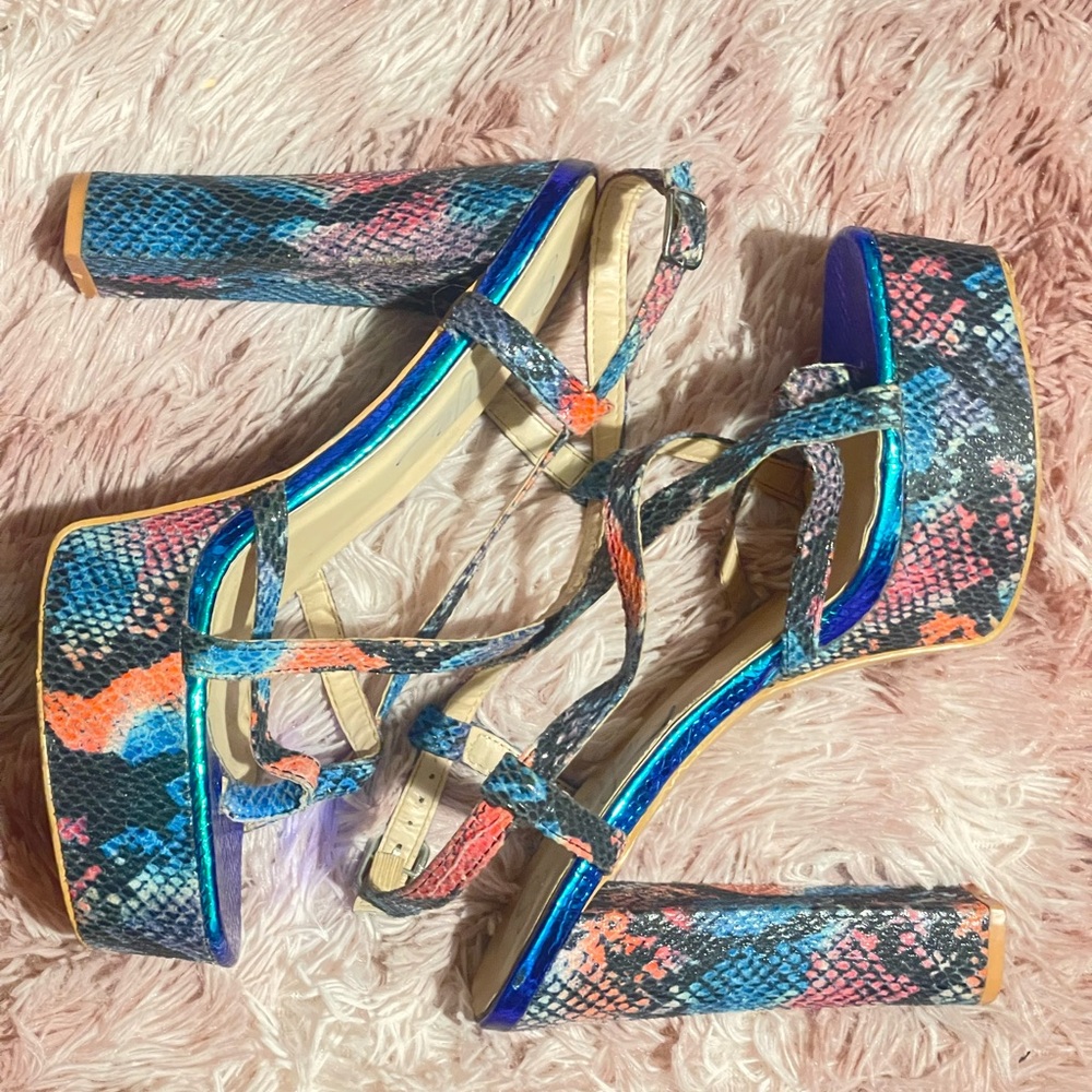 Snakeskin Platform Heels | Iridescent‎ Multicolor Chunky Heel
